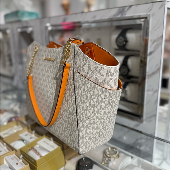 MICHAEL KORS Jet Set Large Color-Block Signature Logo Tote Bag - Picture 7 of 10